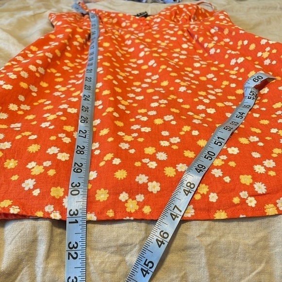 F21 Ditsy Floral Baby Doll Linen Medium Orange Yellow Retro Tank Shift Button - Picture 13 of 13